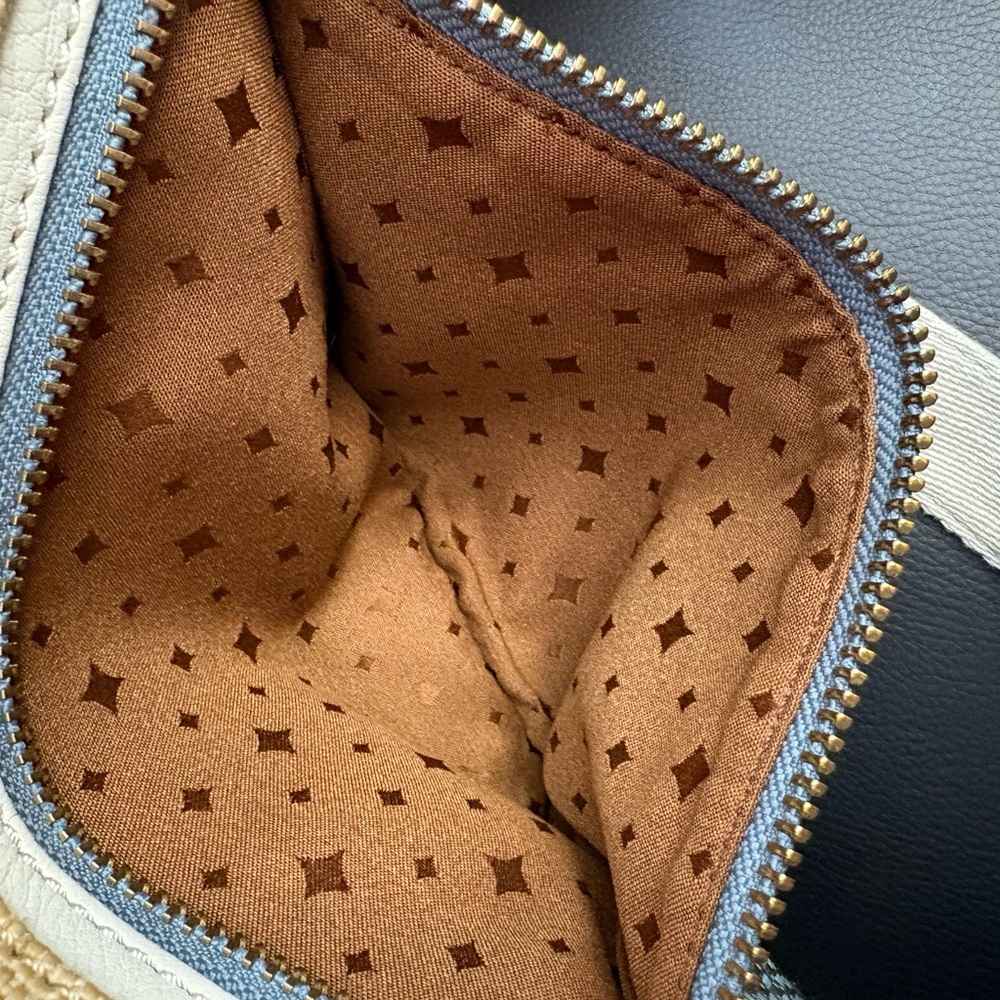 Fossil Explorer Woven Triple Zip Hipster Crossbody Iridescent Blue Leather Trim - Picture 8 of 11